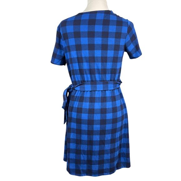 DRAPER JAMES Mini Dress Nassau Blue Plaid Buffalo Check Wrap Dress sz Small - Picture 5 of 13